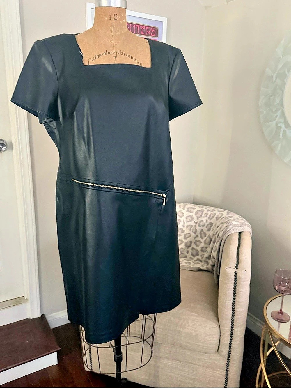 Calvin Klein Black Faux Leather Mini Dress Like New Size 16